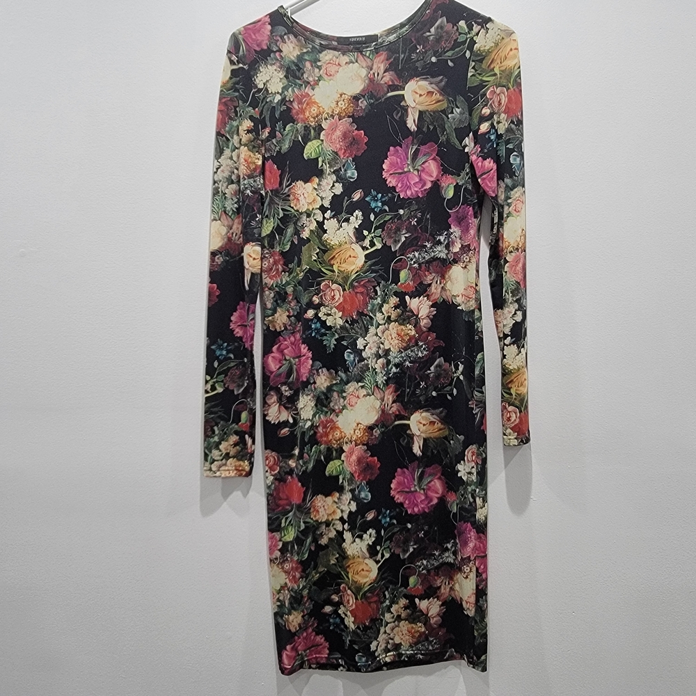 Forever 21 Black Floral Long Sleeve Dress Sz M